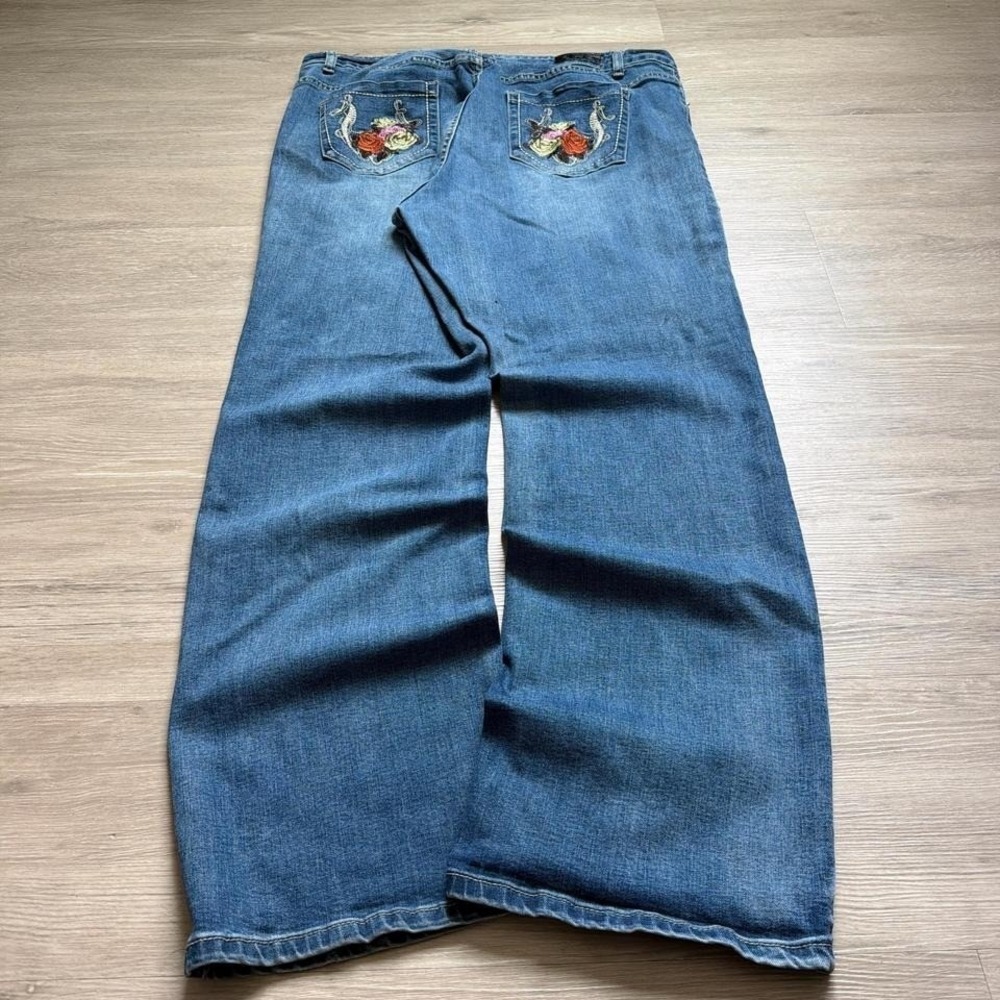 36x30 Flower Embroidered Bootcut Wide Leg 2000s Y2K Vintage Jeans